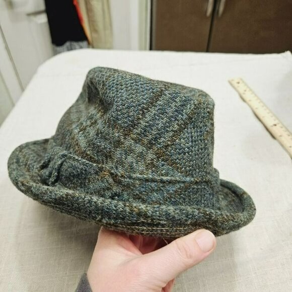 No brand Vintage Wool Plaid Fedora Green Brown small tear in liner no size a bit - Picture 15 of 16